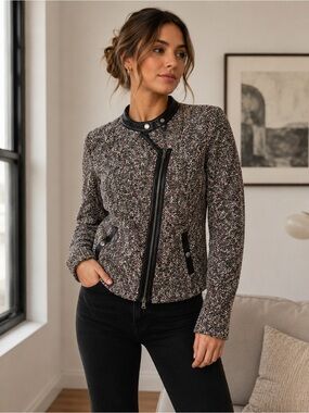 Club‎ Monaco “Iluminada” Moto Jacket / Zip Cardigan Sweater Size Small